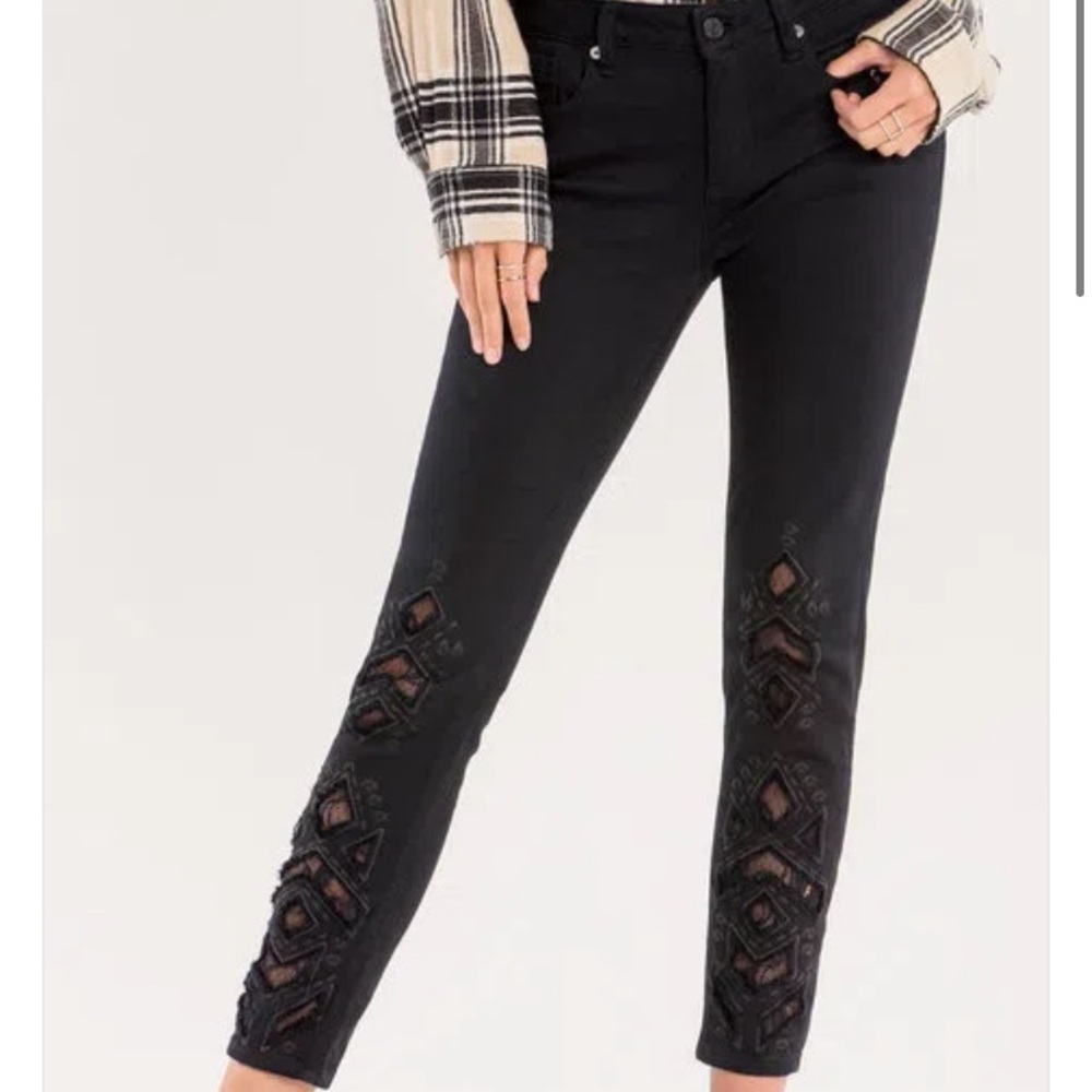 COPY - Miss Me Embroidered cut out black jeans